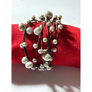 Baroque Freshwater Pearl Wrap Bracelet Brown Multi Strand Boho Coastal White